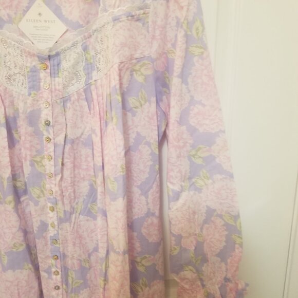 NWT Eileen West Pink Lavender Floral Woven 100% Cotton Lawn Ballet Robe sz S - Picture 6 of 9